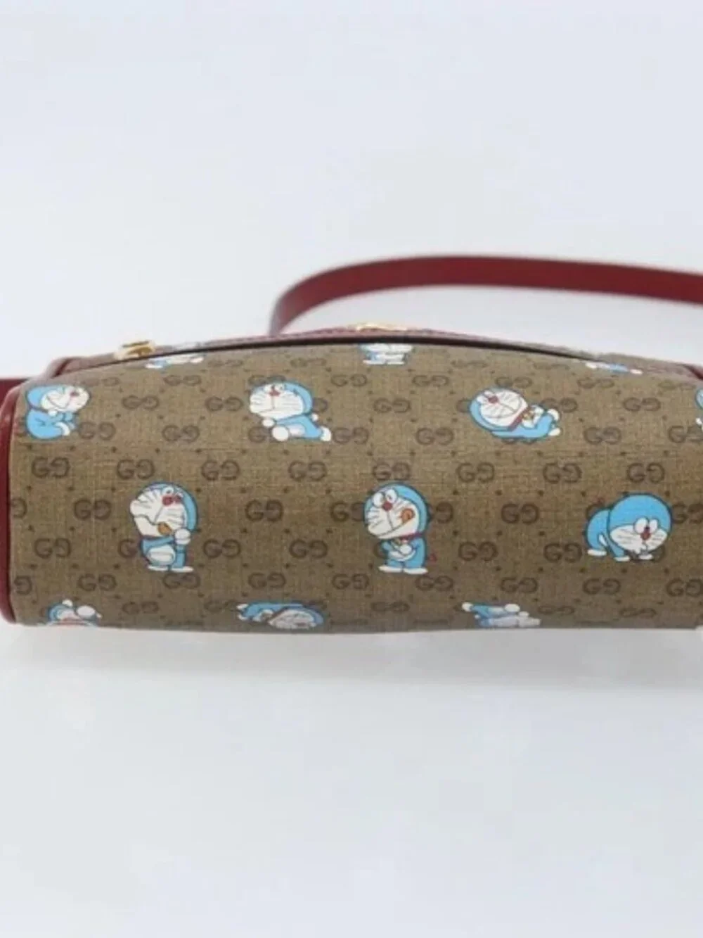 GUCCI Micro GG Supreme Doraemon Bag PVC Beige Gold 647784 Auth ka3475SAM